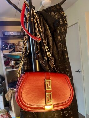 Versace Red Leather Crossbody Bag with Gold Hardware